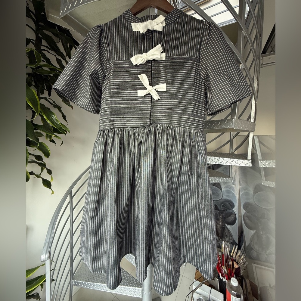 ASOS Ghospell Striped Gray Dress with Bow Accents
